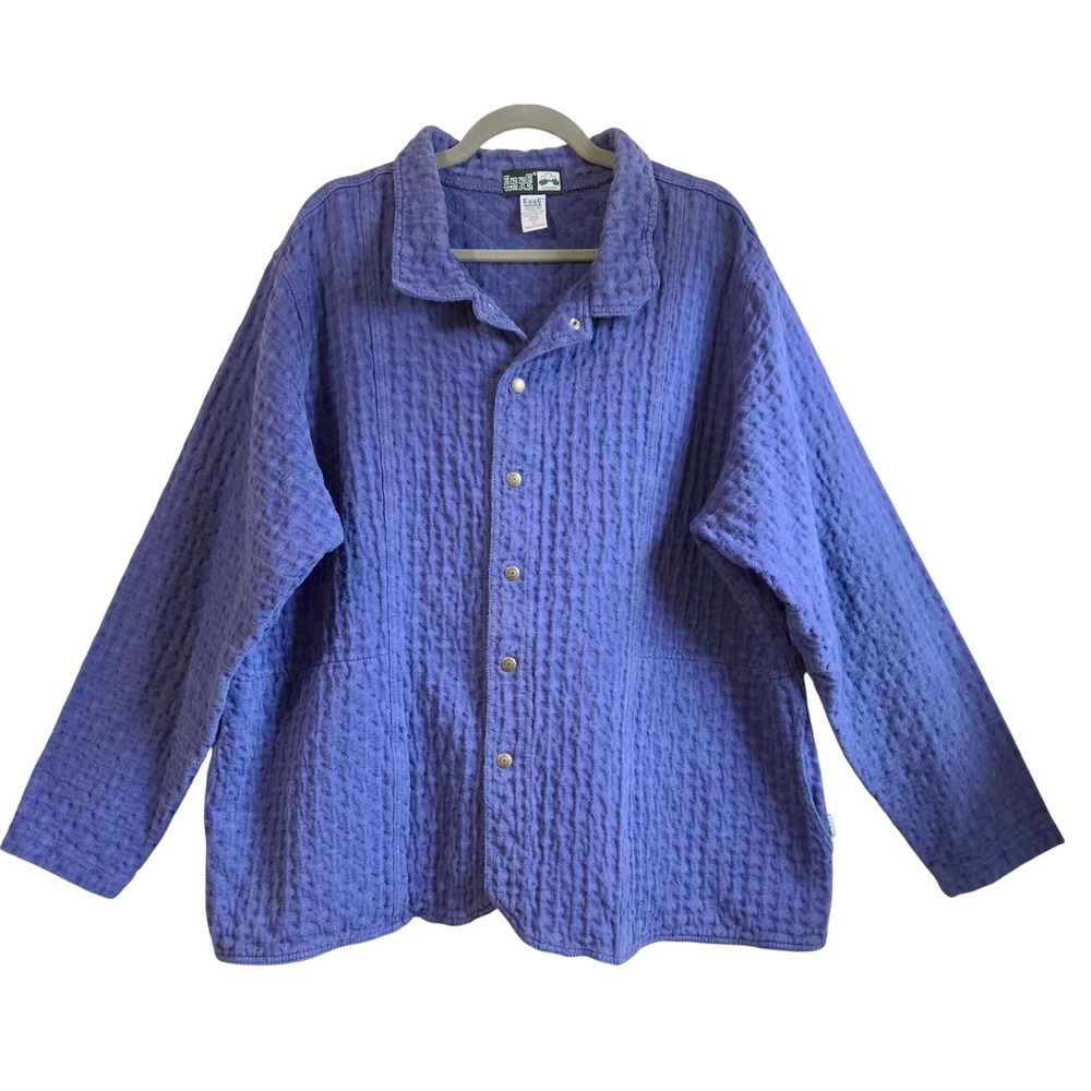 Ezze Wear Vintage Retro Blue Violet Crinkle Cotton Button Front Jacket Womens 2X
